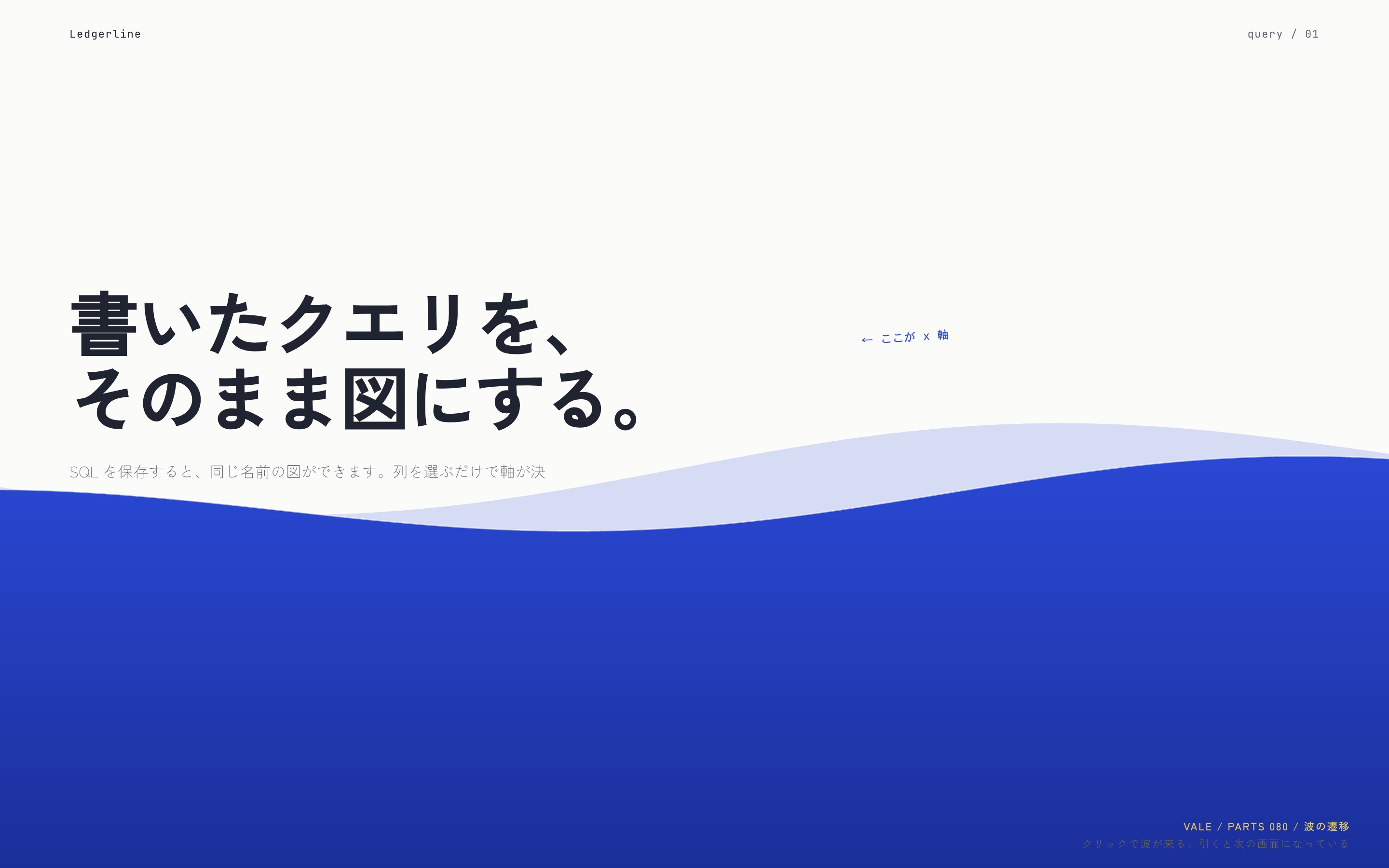 藍色の波が下から画面を覆い、引くと次の画面に変わっている様子